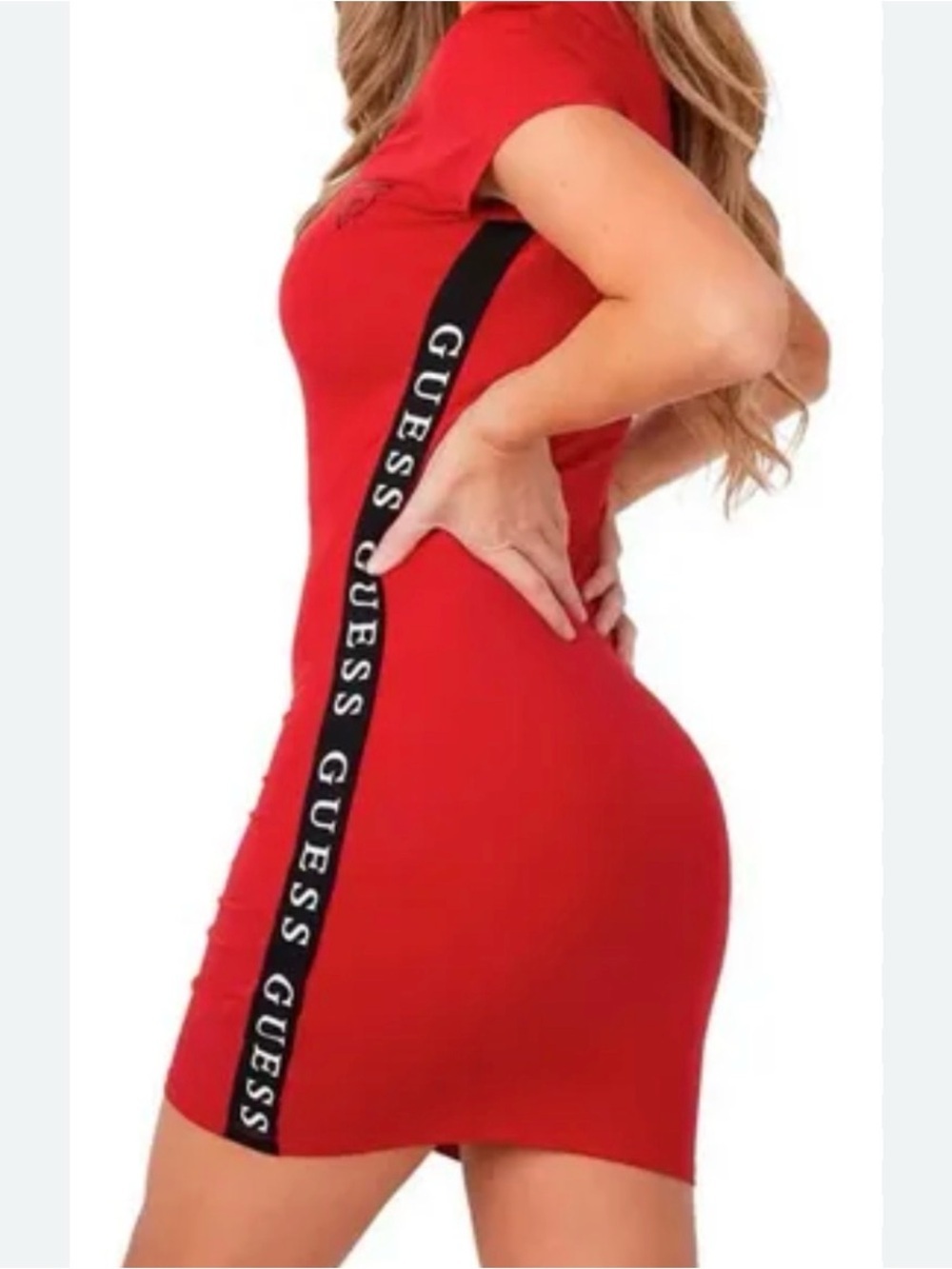 GUESS Red Mini Dress with Black Logo Stripe Size S